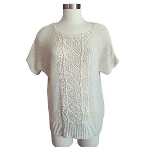 Chico's Women's Sweater SS Cream Crochet Open Knit Sz 2 (US L) Pullover GORG